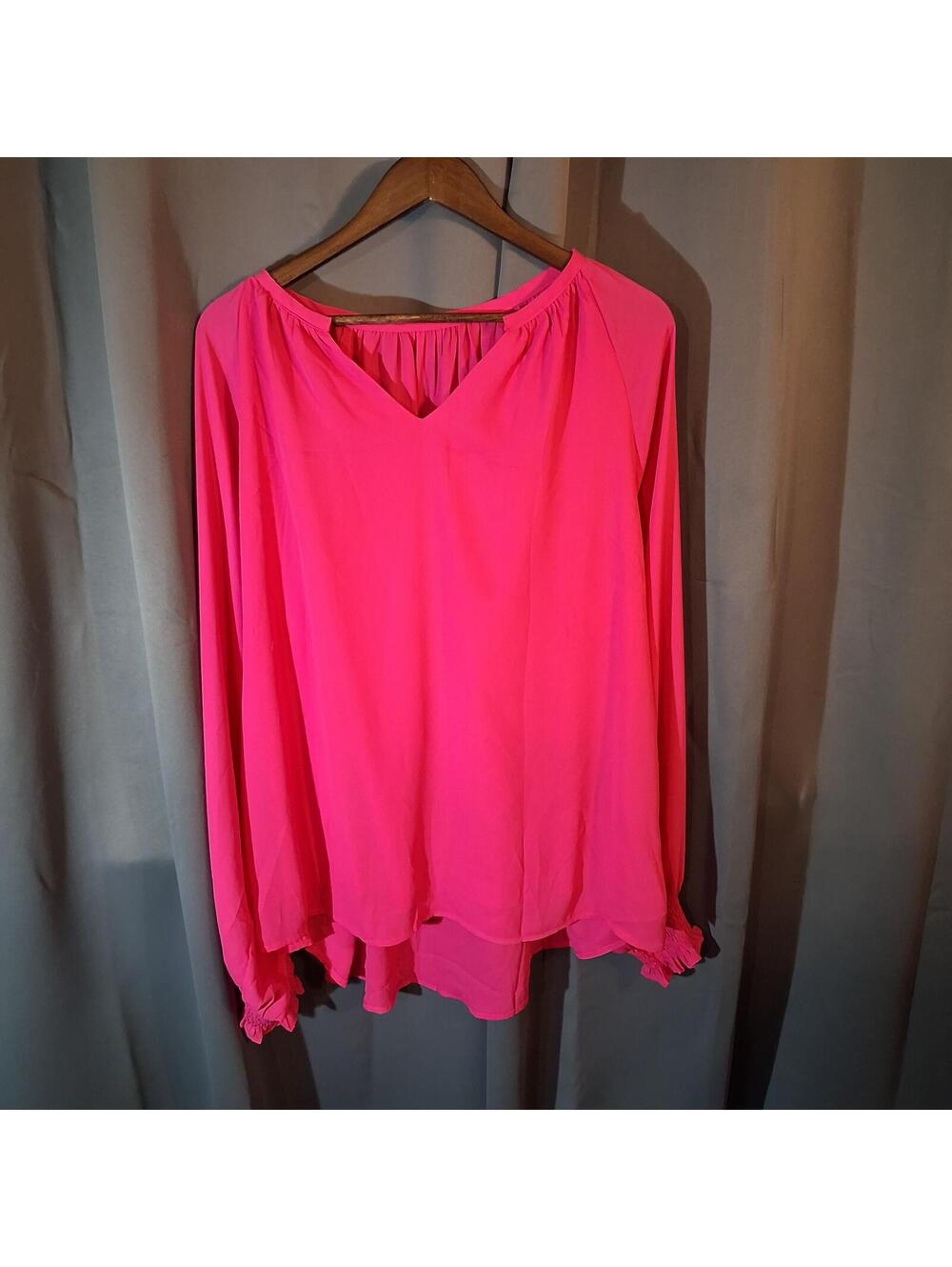 Bright Pink Long Sleeve Blouse with Smocked Cuffs